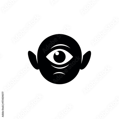 Cyclops Alien Head with Single Eye and Pointed Ears.