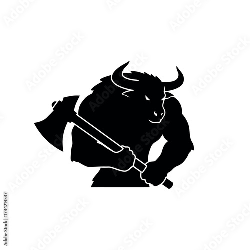 Fierce Minotaur Warrior Silhouette with a Large Axe.