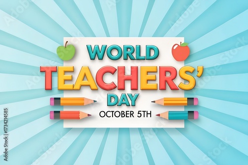 World teachers day illustration with colorful pencils and apples for celebration