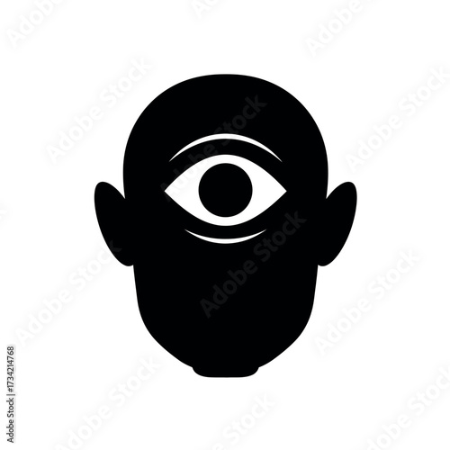 Monochromatic Cyclops Head Silhouette with Central Eye.