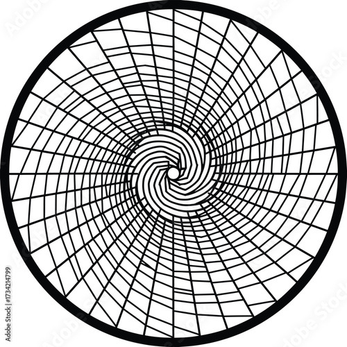 Abstract vector circular ornament, inspired by NTT ikat spiral weaving, seamless premium background for packaging