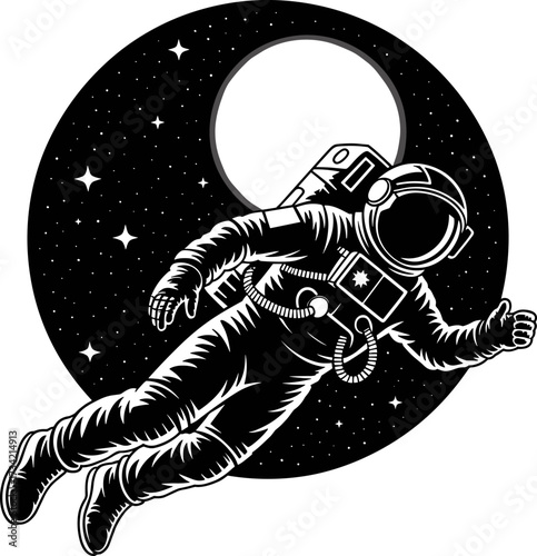 Astronaut Floating in Space with Stars and Moon Digital Illustration for Creative Bundle Design and Apparel Graphics
