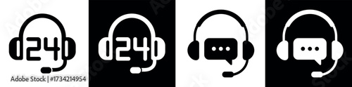 Vector icon of headphones with an interactive chat for customer support