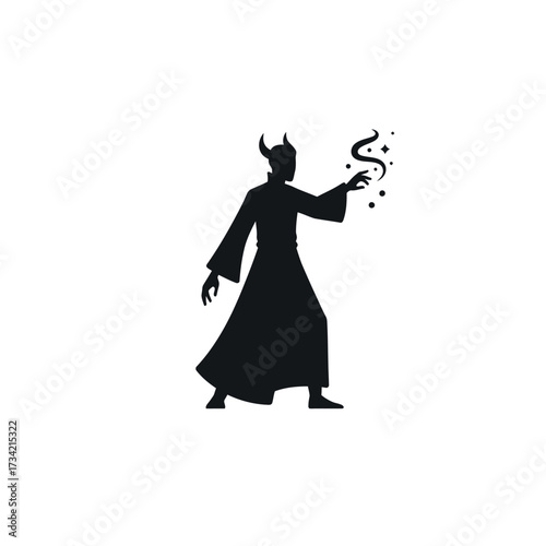 Silhouette of a sorcerer casting a spell with magical energy emanating from hand.