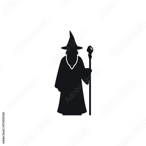 Silhouette of a Wizard with Pointed Hat and Staff.