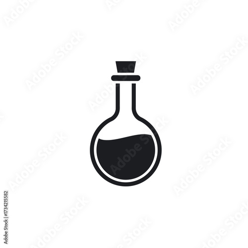 Simple black silhouette icon of a round potion bottle.