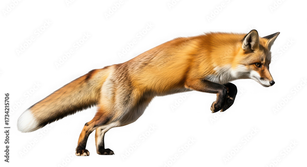 Fototapeta premium Red fox jumping isolated on transparent background