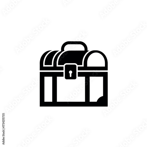 Stylized Black and White Illustration of a Classic Treasure Chest.