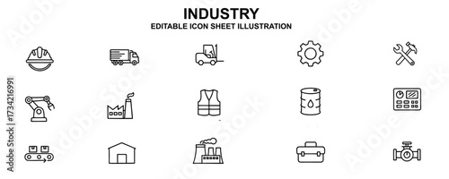 Industry Icons Industrial Equipment and Safety Gear Illustration