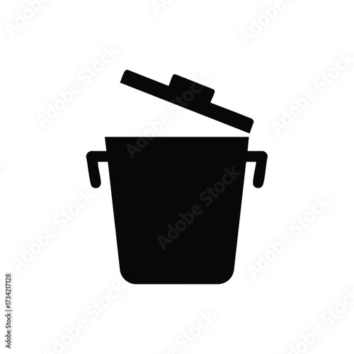 Silhouette of a trash bin with a tilted lid on a plain , symbolizing waste disposal and cleanliness
