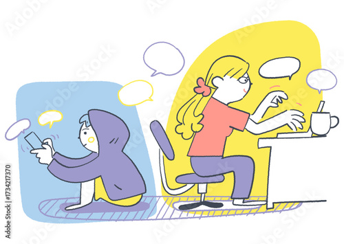 あなたの繋がりやすさで　チャットで繋がる安心　オンライン相談員とスマホを持つ少年	
