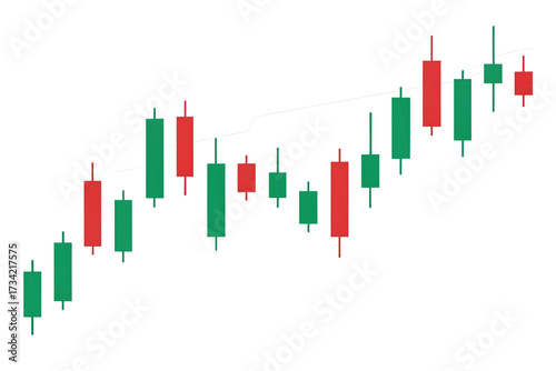 Candlestick chart isolated on transparent background showing stock market trends