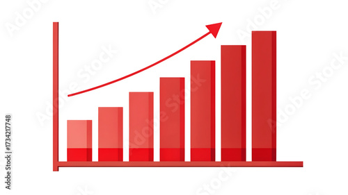 Red bar graph showing an upward trend isolated on transparent background