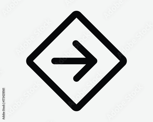 Right Side Arrow Line Icon Rightward Position East Path Location Symbol Next Slide Swipe Gesture Sign Black Diamond Square Shape Outline Orientation