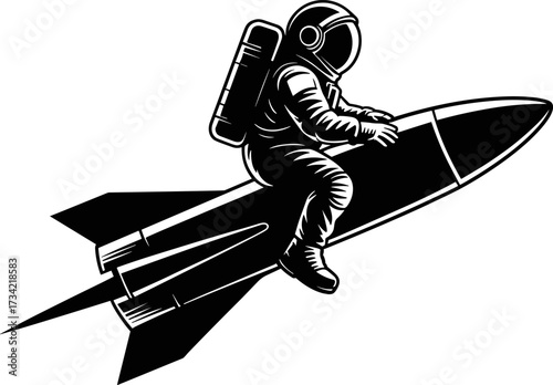Embarking on an extraordinary space adventure with a brave astronaut riding a powerful rocket through the cosmos an imaginative bundle design capturing the thrill of space exploration