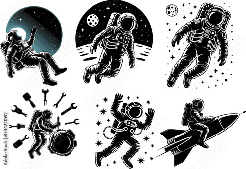 Cosmic Explorers Retro Astronaut Space Adventure Retrofuturism Space Travel Science Fiction Outer Space Adventure Fun Graphic Design Elements