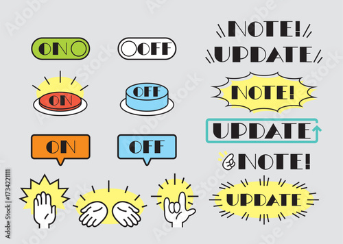 資料用 Icon Set (color)– プレゼン資料に使える ON/OFF・NOTE・UPDATE・ハンドサイン アイコン集(カラー)