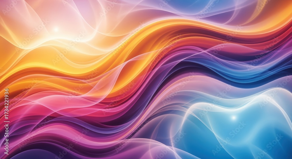 Obraz premium Vibrant abstract with swirling waves of warm and cool colors, evoking a dynamic natural or celestial event.