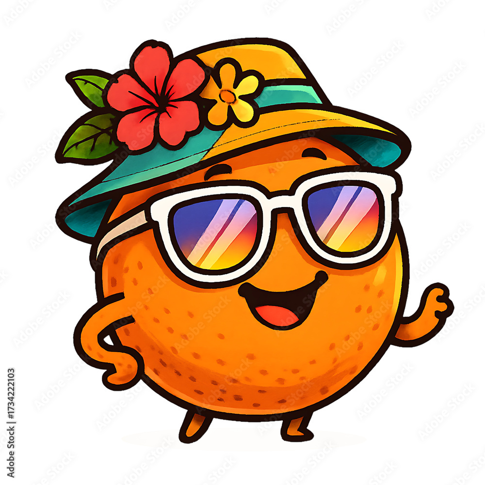 Naklejka premium Cool Orange with Sunglasses and Hat