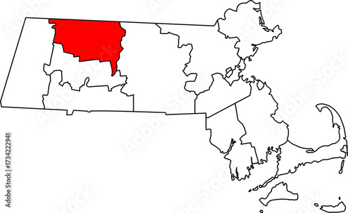 Detailed vector map of Massachusetts highlighting Franklin County, a key administrative and geographic region in the western part of the state.

