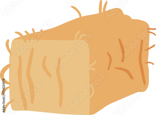 Hay bale clipart. Dry grass straw wheat. Square hay. Cozy Autumn aesthetic. Hand drawn cartoon illustration, vector