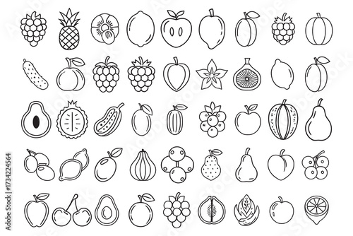 45 simple single line art multi all fruits set vector bundle design illustrator on white background eps files