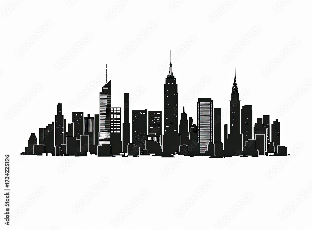 Naklejka premium Cityscape silhouette against white background suitable for graphic design projects