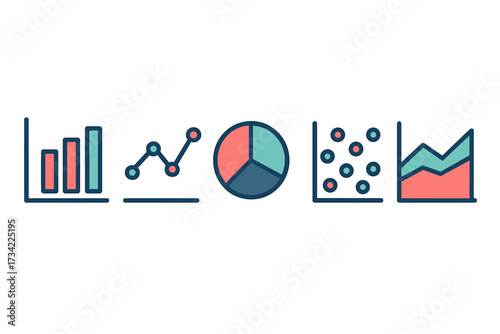 Data visualization charts and graphs for business analysis, financial reporting, and statistical representation