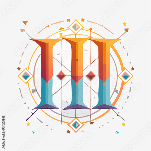 Futuristic Roman Numeral Design Neon Glow and Tech-Inspired Vector Artwork with Glowing Edges