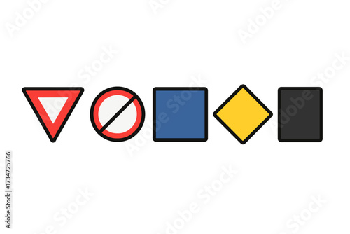 Road signs and traffic symbols including yield, prohibition, and priority road for driving regulations and safety