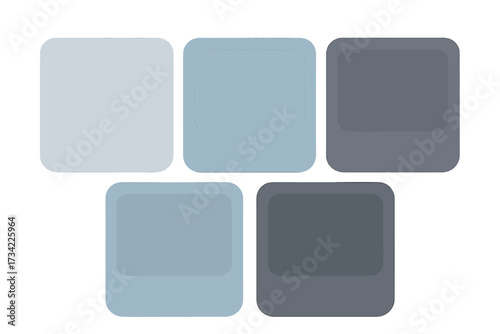 Abstract design element featuring five rounded square shapes with soft shadows and cool color palette