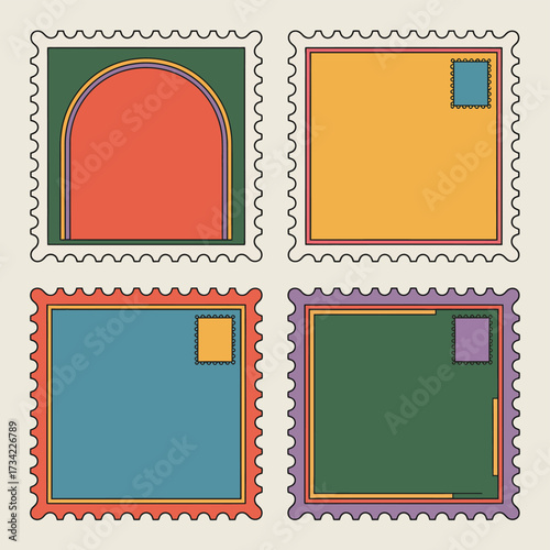 A versatile set of vintage vector frames, labels, and postage stamps for card and banner design and illustration
