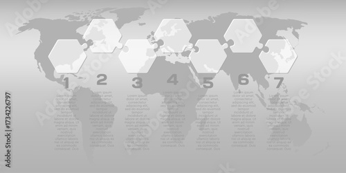 Seven steps line infographic, puzzle diagram