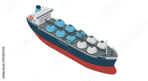 Isometric cargo ship with liquefied natural gas containers on white background