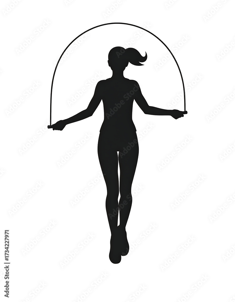 Obraz premium Silhouette of person jumping rope, fitness cardio workout activity isolated on transparent background.