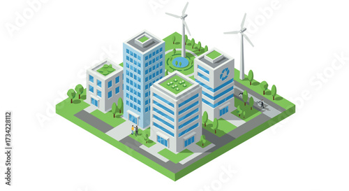 Ecofriendly cityscape sustainable urban design with green energy and architecture