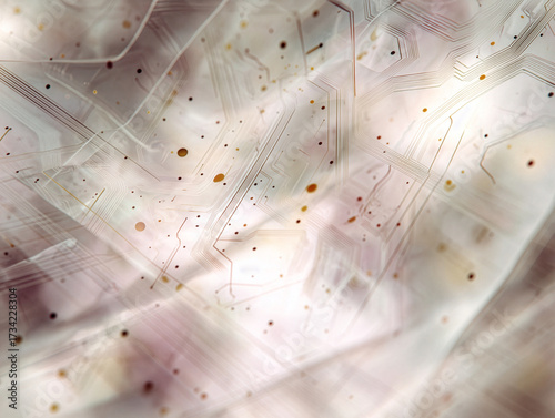 Abstract translucent paper with fine circuit pattern, digital technology and AI concept