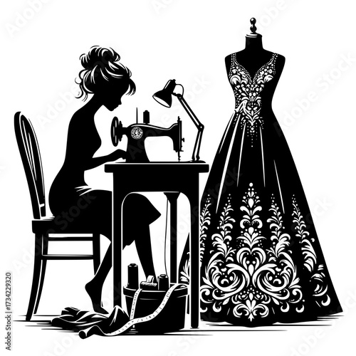 Dress designer with nice dress in backdrop image vector illustration