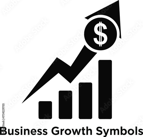 Upward trend bar chart with dollar sign symbolizing business growth