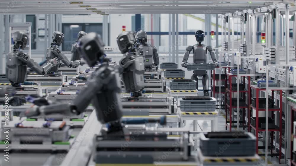 3D Render: Autonomous AI-Powered Humanoid Robots Working on Assembly ...