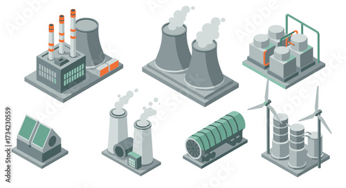 Isometric power plant and renewable energy facilities collection