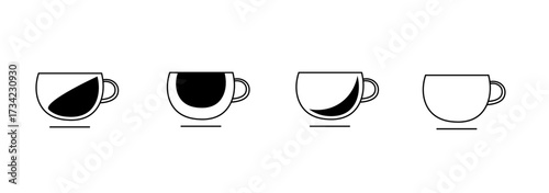 Minimalist espresso coffee cup icon set in clean vector line style. Perfect for café branding, packaging, menus, websites, and digital illustrations.