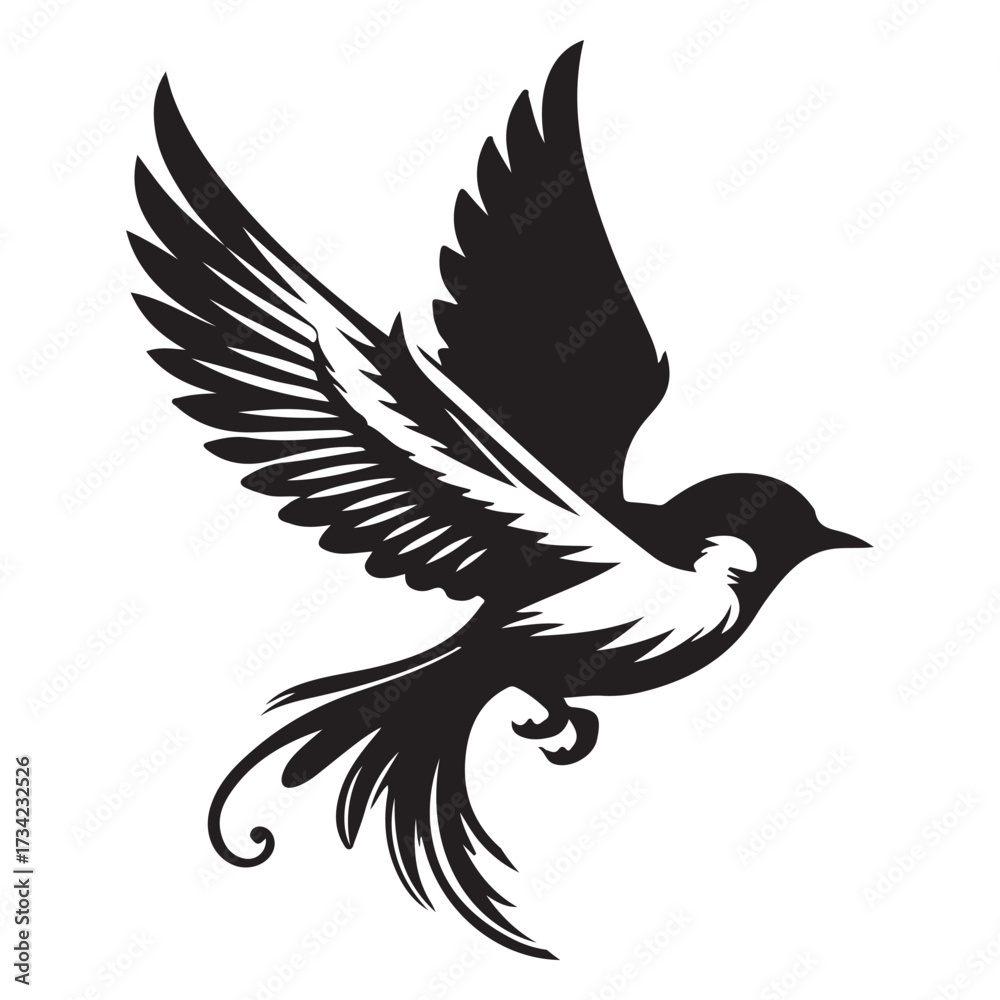 Fototapeta premium Flying Birds Set Single Silhouettes on a white background 