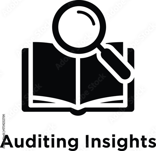 Magnifying glass over open book symbolizing auditing insights