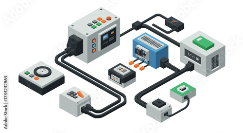 Isometric diagram of electric control systems and connected modules