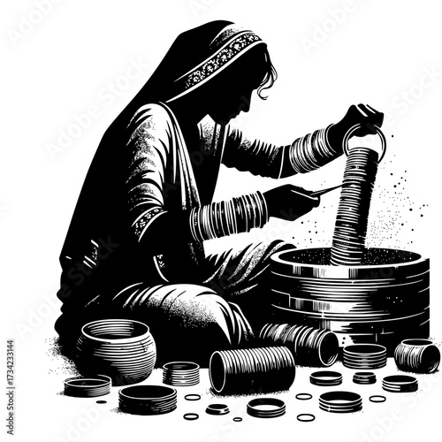 Traditional artisan women creating bangles vector image illustration