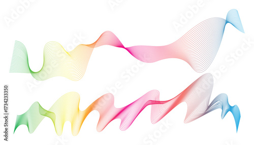 Colorful wave lines. sound wave rhythm. digital frequency track motion. abstract wavy stripes on a white background. rainbow wave line art