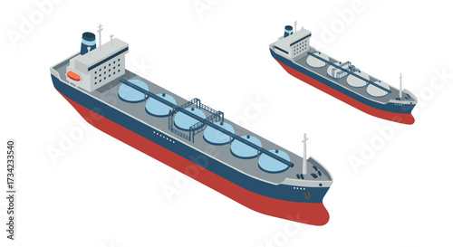 Isometric cargo ships on white background for maritime designs