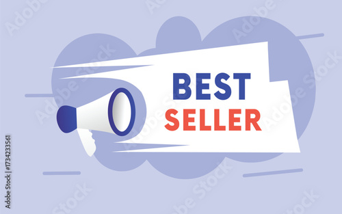 Best seller sign - colorful eps illustration and loudspeaker. Ad element. Banner label Web.