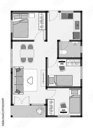 floor plan of a modern unfurnished house for your design. Suburban house vector blueprint. Architectural background. eps.